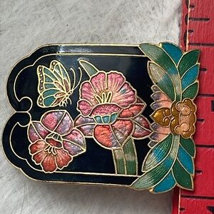 Cloisenne Belt Buckle butterfly and flower design (2” x 1 3/8”)